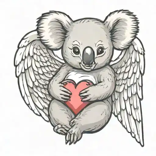 Koala Holding A Heart With Angel Wings