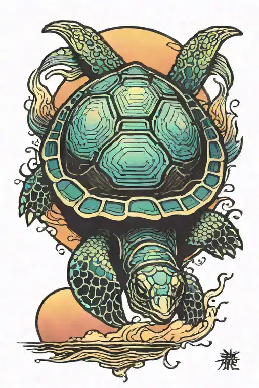 Turtle With Sunset Colors Sunset