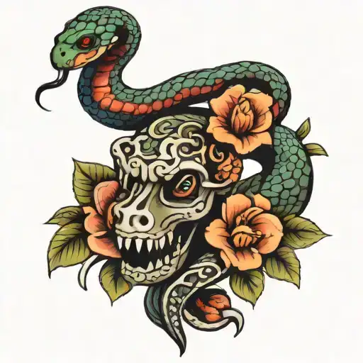 Snake With Flowers Up Wrist To Fingers