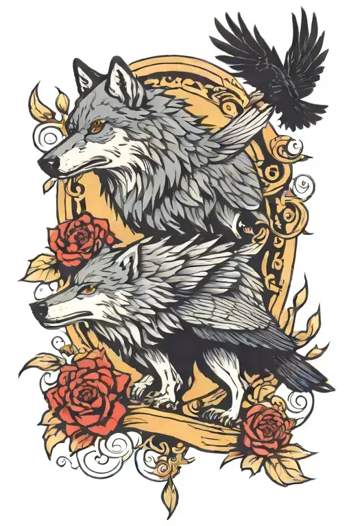 Wolf And Raven Flying