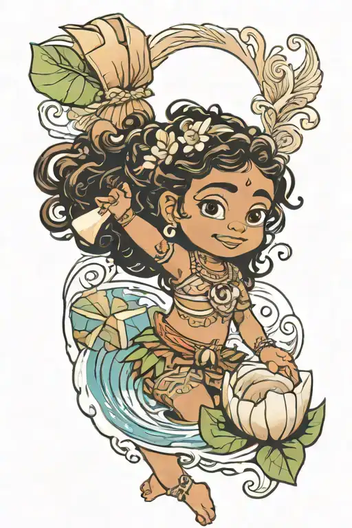 Baby Moana Disney Surrounded By Water Holding A Shell