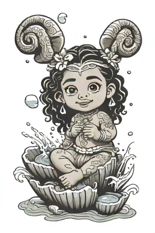 Baby Moana Disney Surrounded By Water Holding A Shell