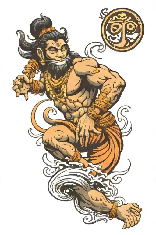 Water Sign With Hanuman Stabding Tataoo With Travel