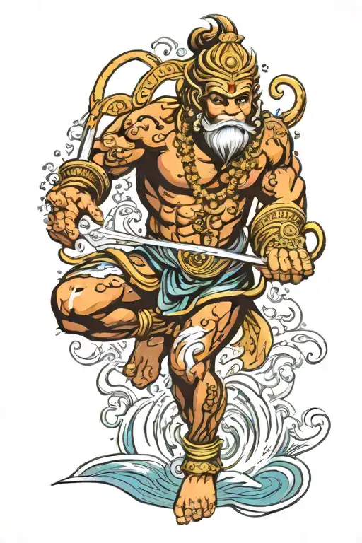 Water Sign With Hanuman Stabding Tataoo With Travel
