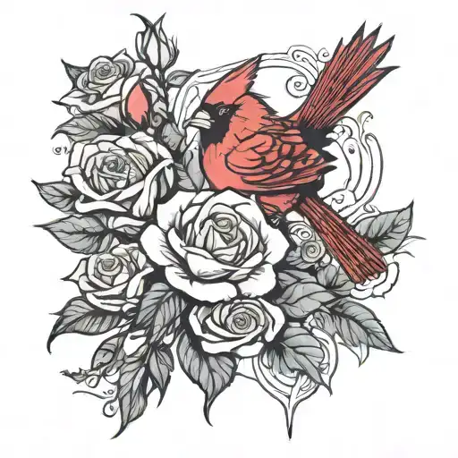 Cardinal And Roses