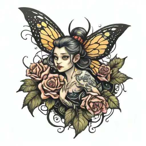 Fairy Stuck In Spider Web With Flowers Around It It Has Wings