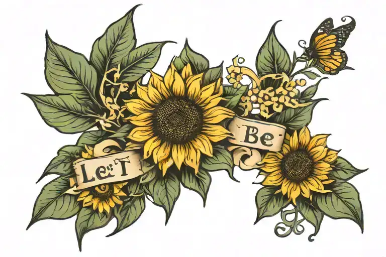 Sunflower Tattoo With The Words Let It Be