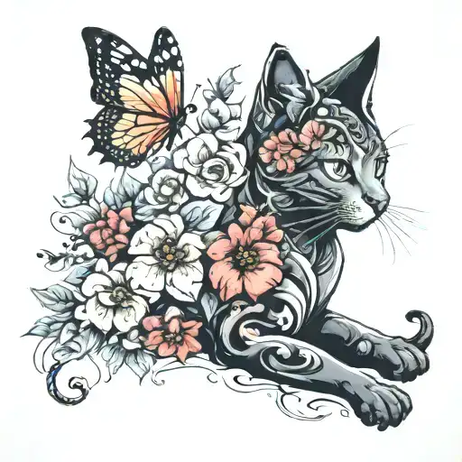 Flowers Cat Butterfly