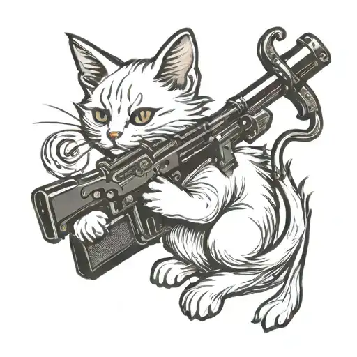 Gangster White Kitten Holding Giant Gun