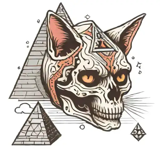 Cat Skull With A Pyramid Behind It