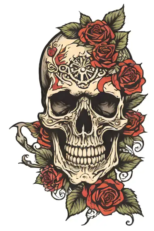 Skull Roses American Flag