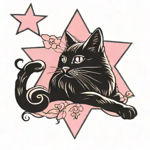 Pink Star With A Cat Silhouette In It