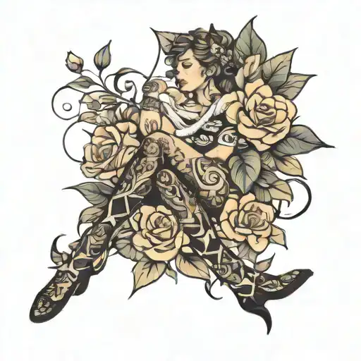 Female Thigh And Leg Tattoo No Flowers