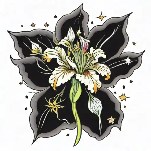 Iris And Cosmos With Stars And Sun In The Background