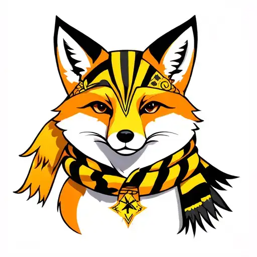 Fox With Striped Yellow And Black Scarf And Virgo Starsign