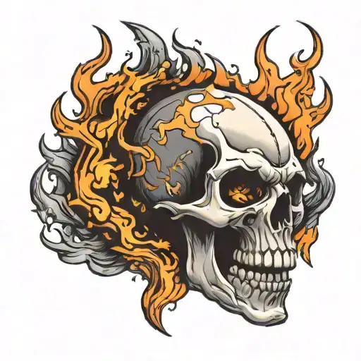 Skull On Fire With Sharp Fangs