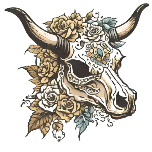 Cow Skull And Flowers