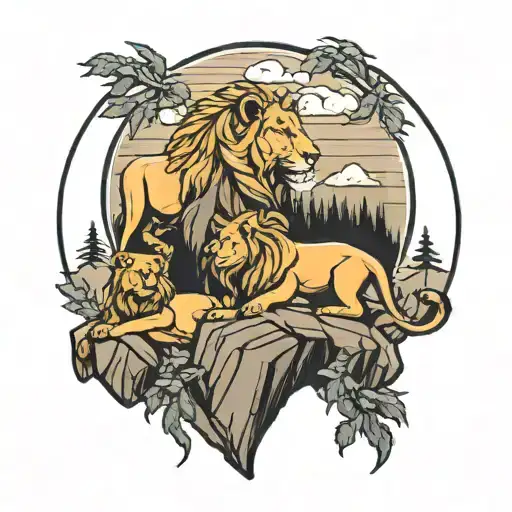 Mountain With Lions Sitting