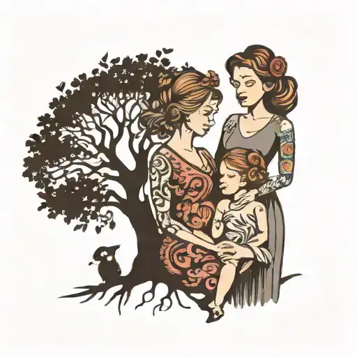 Mother With Son And Daughter Family Tree Silhouette