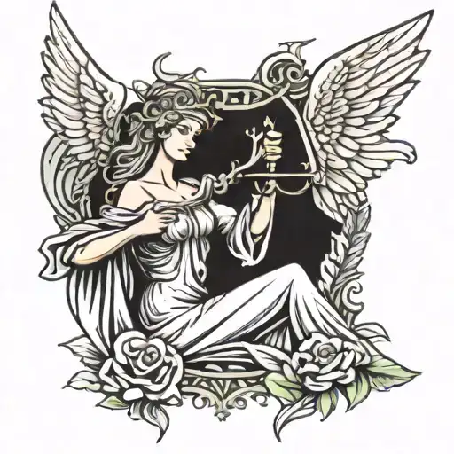 Lady Justice As An Angel Kissing Lady Liberty