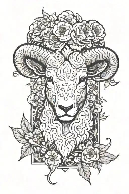 Head Of The Sign Of Aries Between Flowers Growing