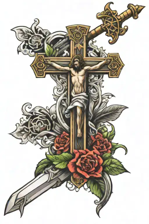Crucifix And Sword Intertwined