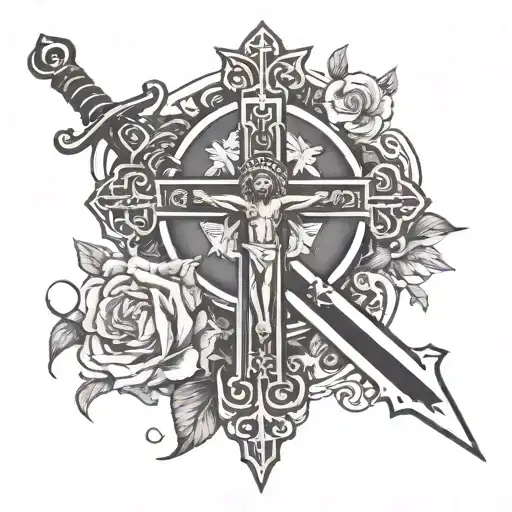 Crucifix And Sword Intertwined