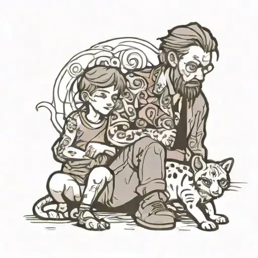 Leon With Two Children By His Side