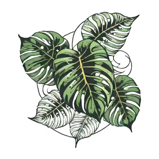 Line Around Monstera Leaves