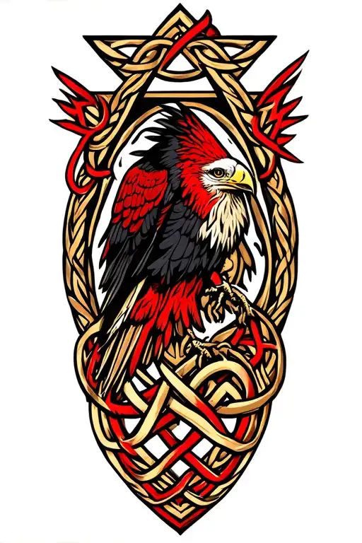 Red Kite Surrounded By A Triangle Made From A Celtic Trinity Knot