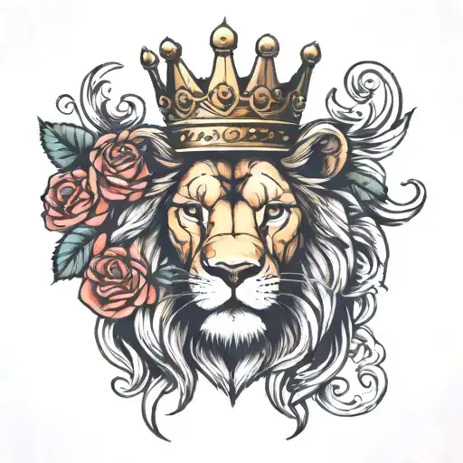 Lion With Crown And Roses