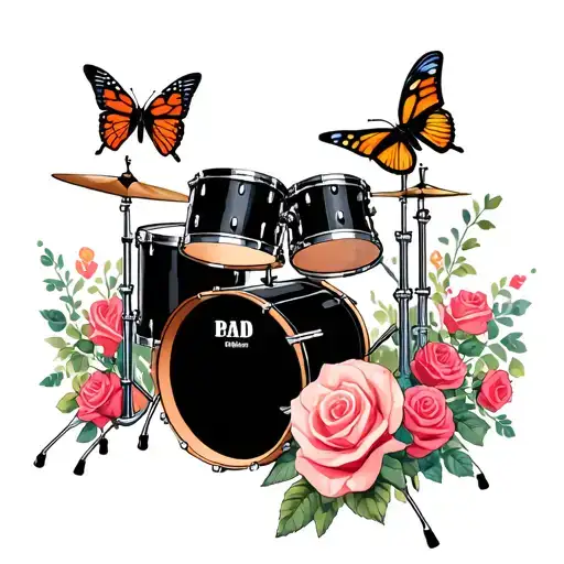 Drum Kit And Butterflies With Roses Mum And Dad