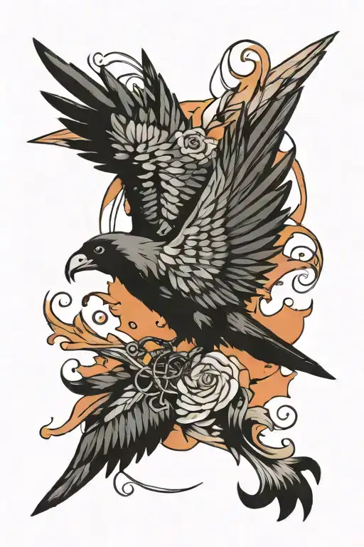 Broken Sword With Crows Flocking Around It