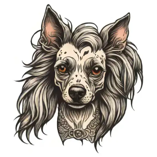 Dotwork Chinese Crested Dog Face