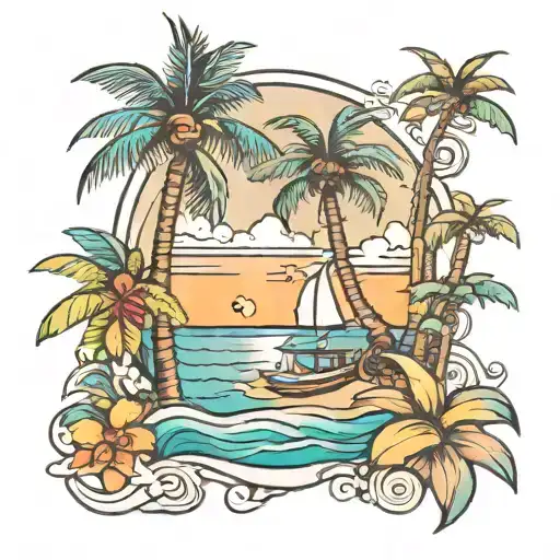 Beach Scene With Palm And Water