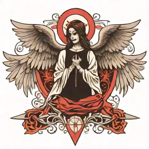 Angel Of Death With Open Wings And Crosses
