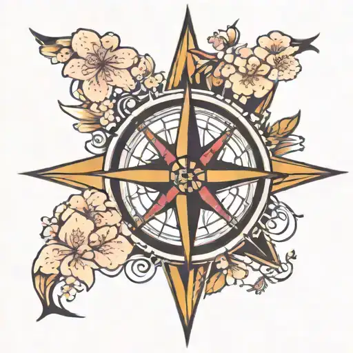 Compass Rose With Cherry Blossom