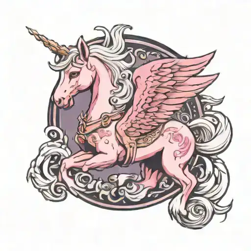 Pink Pegasus Horse With White Kitten Riding