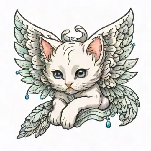 Tiny White Kitten Crying With Angel Wings Covered In Crystals