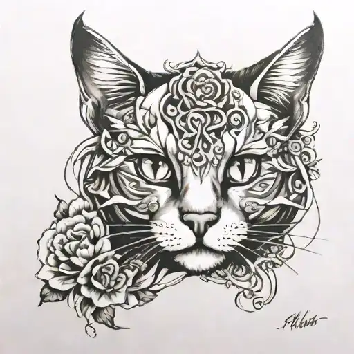 Unique Cat Tattoo Sketch