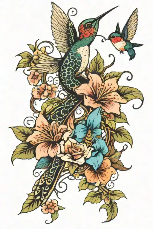 Snake Hummingbird Floral Design