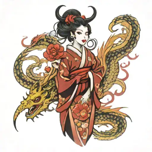 Geisha Dragon Red