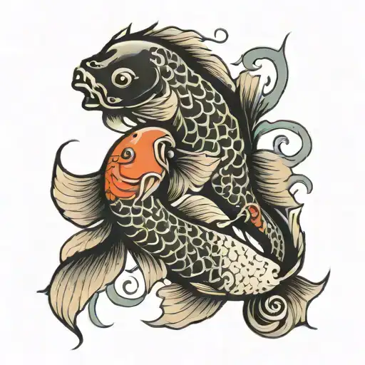 Ying Yang Coy Fish Swimming