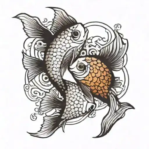 Yin And Yang Tattoo In The Form Of Black And White Fish Respectively