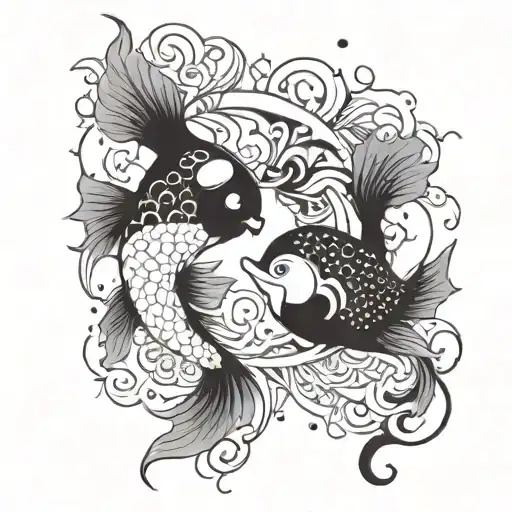 Yin And Yang Tattoo In The Form Of Black And White Fish Respectively