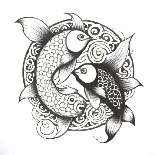 Yin And Yang Tattoo In The Form Of Black And White Fish Respectively