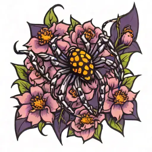 Spider On Purple Flowers