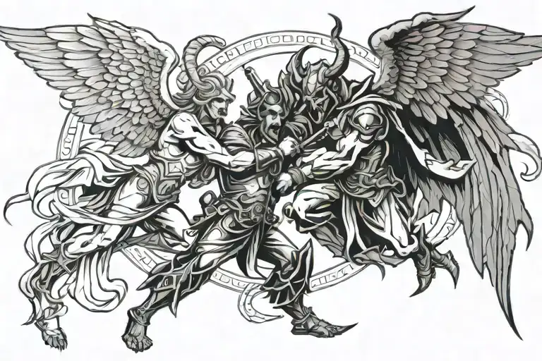 Arch Angel Fighting Off Satan