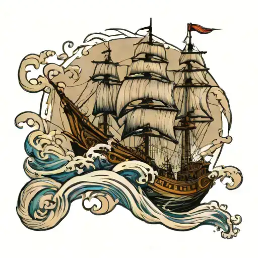 Drakar That Sails Through The Waves In Bad Weather In A Gloomy Style