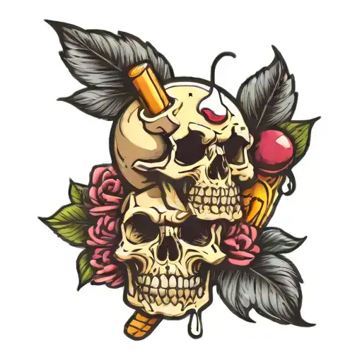 A Tattoo Of An Ice Cream And A Skull